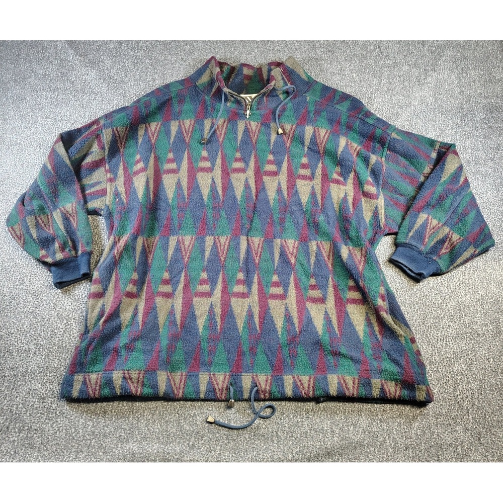 Venezia Vitale Fleece Pullover Womens 18/20 Multi Geometric Vintage Quarter Zip